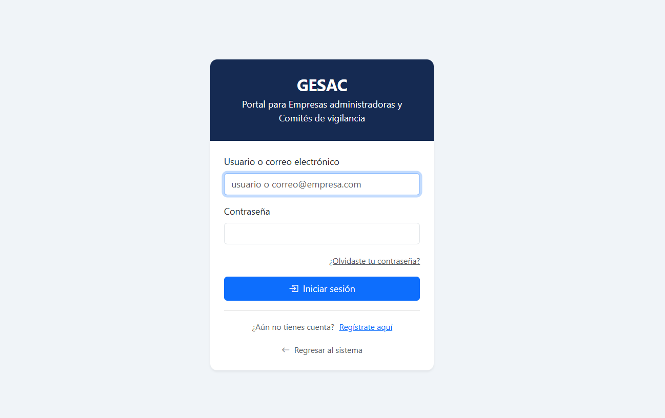 Portal acceso Empresas de Administración y miembros del comité de vigilancia